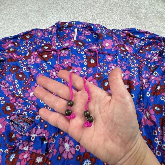 Free People Daisy Jane Botanical Floral Mini Dress Blue Pink XS FLAW - Picture 9 of 11